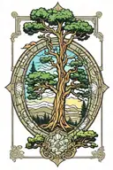 sequoia tree stained glass window design tattoo design idea