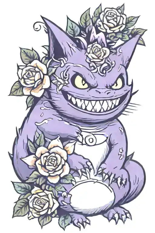 gengar pokemon with flowers tattoo design idea