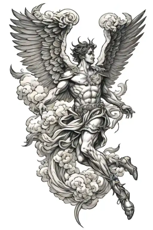 Icarus falling from the clouds floating tattoo design idea