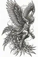 Icarus falling from the clouds down towards spikes but these spikes are shining tattoo design idea