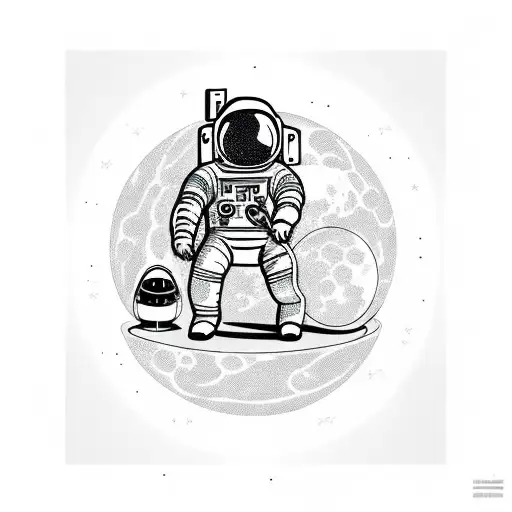 Astronaut sitting on moon next to boombox  tattoo design idea