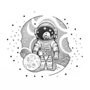 Astronaut sitting on moon next to boombox  tattoo design idea