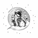 Astronaut sitting on moon next to boombox  tattoo design idea