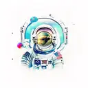Astronaut sitting on moon next to boombox  tattoo design idea