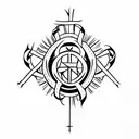 cross with crown of thorns on top, empty tomb represented tattoo design idea