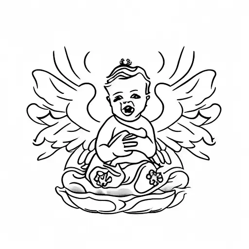 A realistic tattoo of a monument with a baby angel sitting on top tattoo design idea