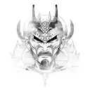 A demon samurai warrior with a woman's face as the mask tattoo design idea