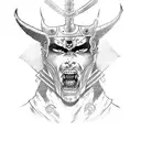 A demon samurai warrior with a woman's face as the mask tattoo design idea