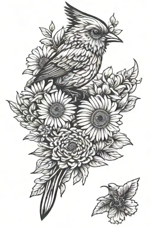 tweetie bird and daisy flower tattoo design idea