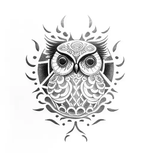 An intricate dotwork tattoo of a buho perched on a guitar, with coffee beans incorporated into the design tattoo design idea