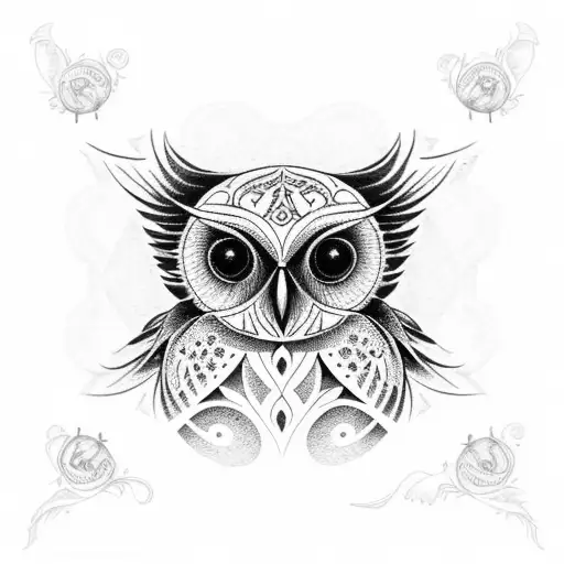 An intricate dotwork tattoo of a buho perched on a guitar, with coffee beans incorporated into the design tattoo design idea