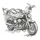 Harley Davidson motorcycle surrounded by a school of fish tattoo design idea