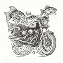 Harley Davidson motorcycle surrounded by a school of fish tattoo design idea