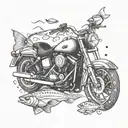 Harley Davidson motorcycle surrounded by a school of fish tattoo design idea