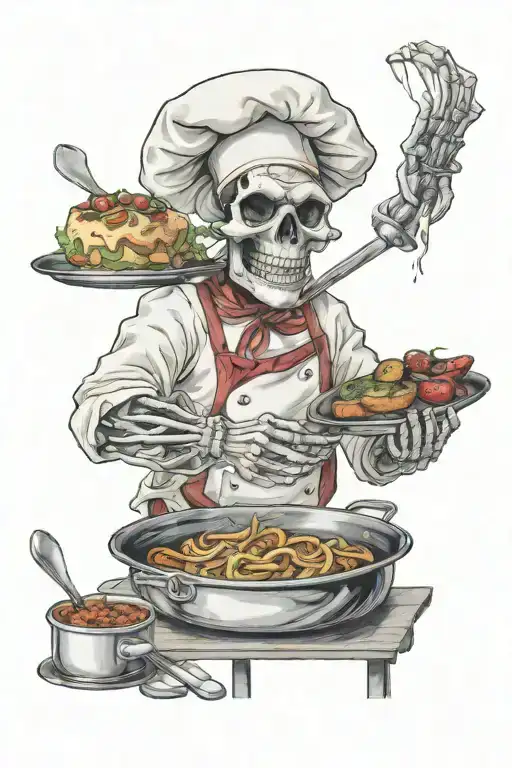 skeleton chef cooking up a storm tattoo design idea