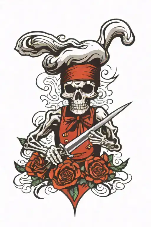 skeleton chef knife tattoo design idea
