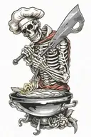 skeleton chef knife tattoo design idea