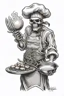 skeleton chef cooking tattoo design idea
