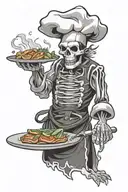 skeleton chef cooking tattoo design idea