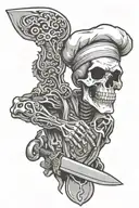 skeleton chef knife tattoo design idea