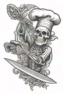 skeleton chef knife tattoo design idea