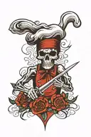 skeleton chef knife tattoo design idea