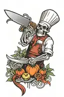 skeleton chef knife tattoo design idea