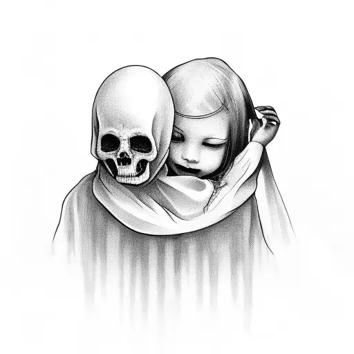 child hugging a classic ghost tattoo design idea