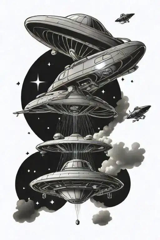 ufo abducting fly away into outer space themed tattoo tattoo design idea