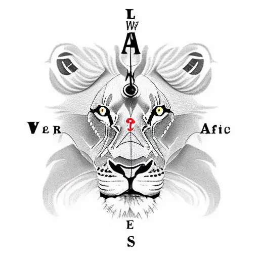 Africa with lion and old compass tattoo design idea