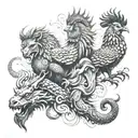 Metal Ox and a Fire Rooster and a Snake and a Water Dragon collage tattoo design idea