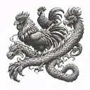 Metal Ox and a Fire Rooster and a Snake and a Water Dragon collage tattoo design idea