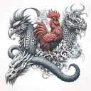 Metal Ox and a Fire Rooster and a Snake and a Water Dragon collage tattoo design idea