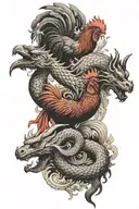 Metal Ox and a Fire Rooster and a Snake and a Water Dragon collage tattoo design idea
