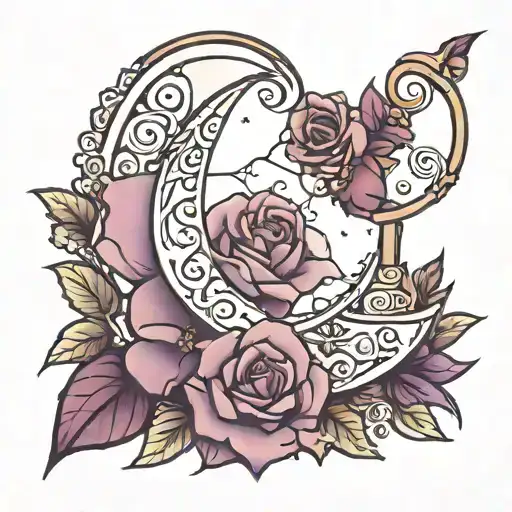 Half moon with purple rose tattoo design idea