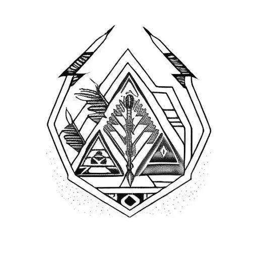 3 native american style arrows with the arrow tip facing east. A bonzai tree should be below tattoo design idea