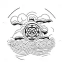 A minimalist tattoo of a Narcotics Anonymous symbol surrounded by ocean waves tattoo design idea