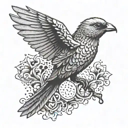 swift bird sitting with key tattoo design idea