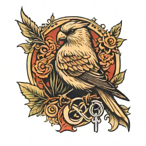 swift bird sitting with key tattoo design idea