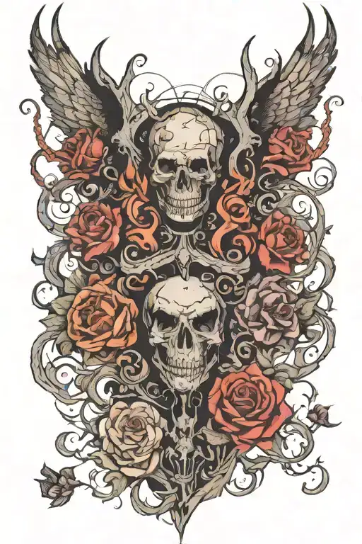 Dark fantasy, mysterious, creepy, inspiring, horror, nasty, confusing, meaningfull tattoo design idea