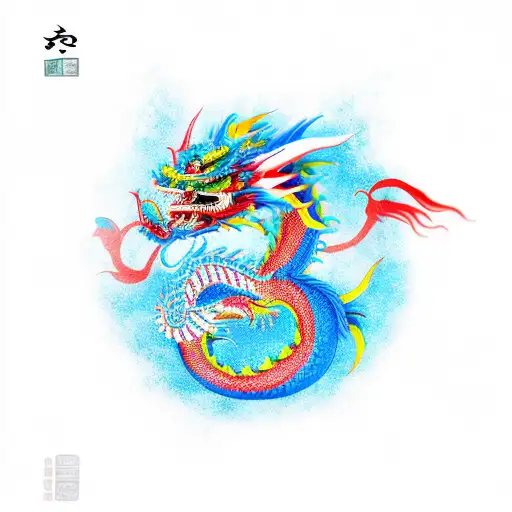 3 Chinese dragons blue red and green tattoo design idea