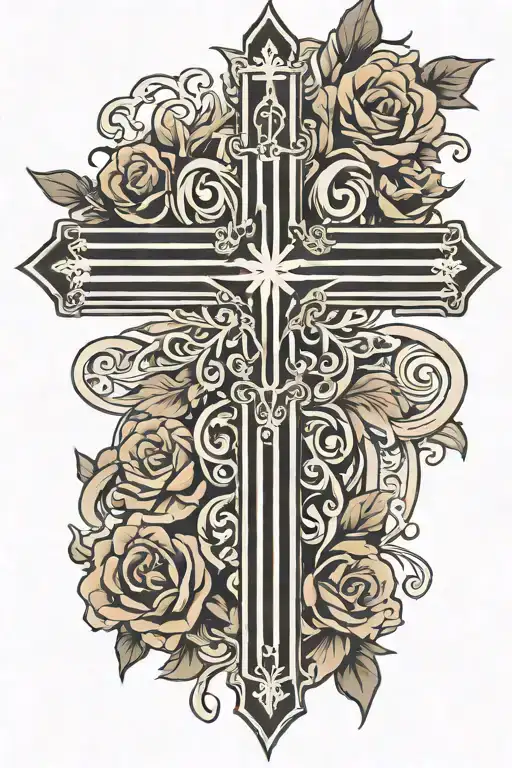 black cross with 2 horizontal bands with Galatians 6:9 at the bottom tattoo design idea