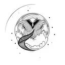 Moon and crow tattoo design idea