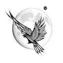 Crow sitting on a cresent moon with wings outstretched  tattoo design idea