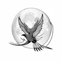 Crow sitting on a cresent moon with wings outstretched  tattoo design idea