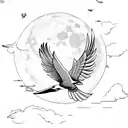 Crow sitting on a cresent moon with wings outstretched  tattoo design idea