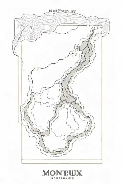 A topographic map of montreux in switzerland. The map is closed within a rectangle frame tattoo design idea