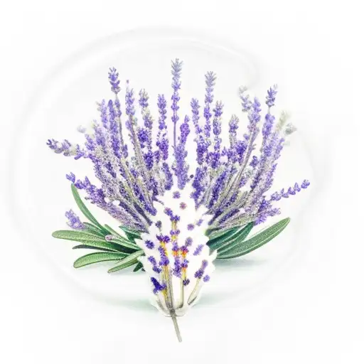 White lavender, juniper with berries and sage on one branch, the stems of which are intertwined in a spiral tattoo design idea
