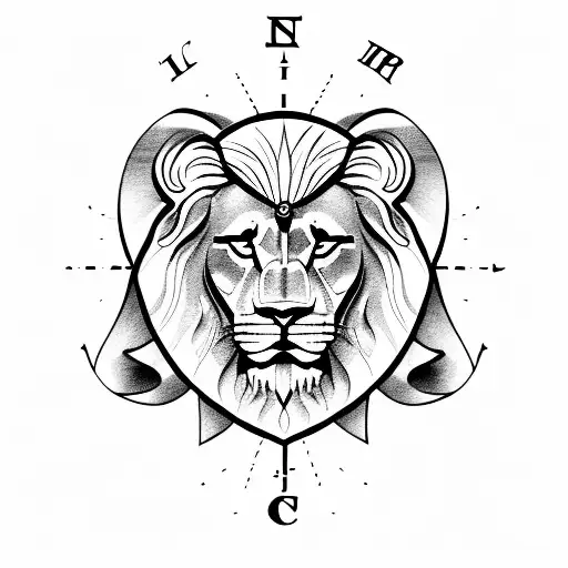 religious lion with a nautical compass tattoo design idea
