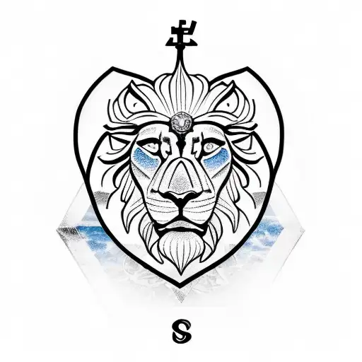 religious lion with a nautical compass tattoo design idea